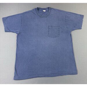 Rare Vintage 90s Blank Navy Blue Pocket Shirt Single Stitch Fruit Of The Loom
